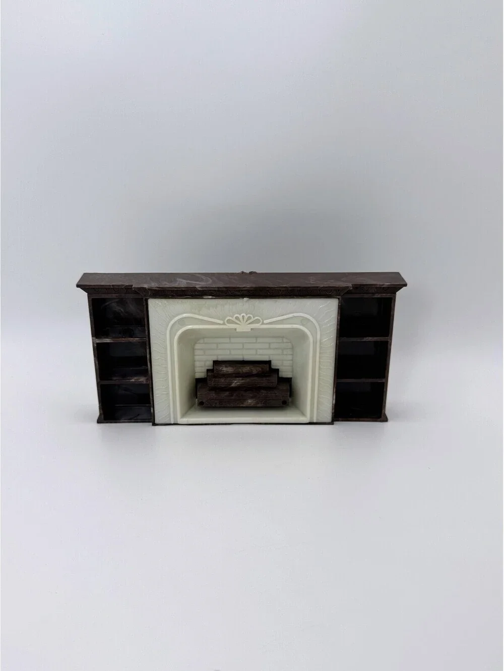 1:12 Scale Vintage Plasco Dollhouse Fireplace Brown Marbled Plastic Bookshelf